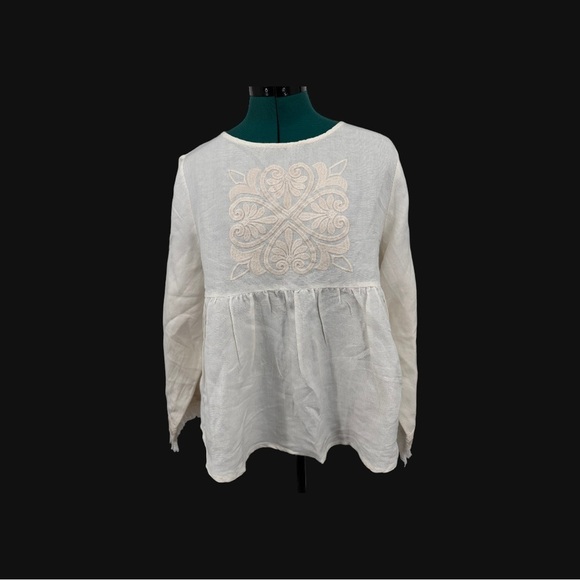 Maria Filo Long Sleeve Peasant Embroidered Linen Blend Blouse NWT. - Picture 5 of 11